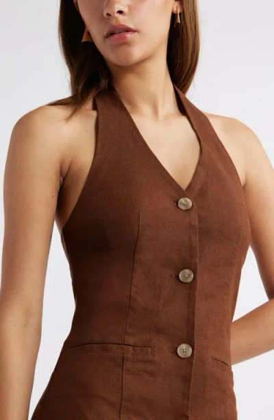 Open Edit Halter Linen Blend Minidress In Brown