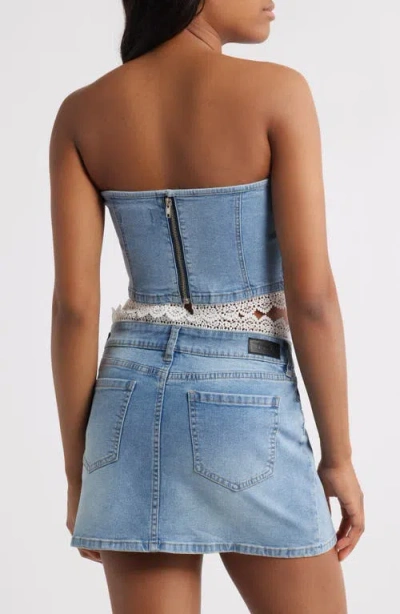 Ptcl Misty Lace Trim Strapless Denim Top In Brown