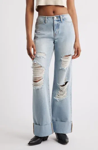 Ptcl Elowen Distressed Cuffed Wide Leg Jeans In Multi