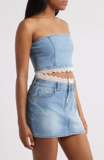 Ptcl Misty Lace Trim Strapless Denim Top In Brown