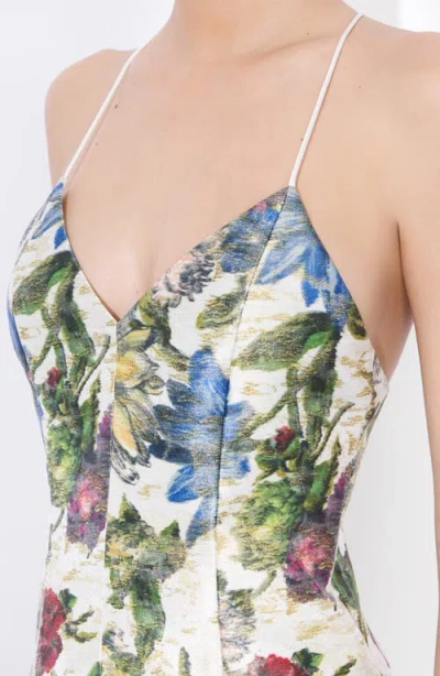 Alice And Olivia Tayla Metallic Floral-print Jacquard Mini Dress In Multi