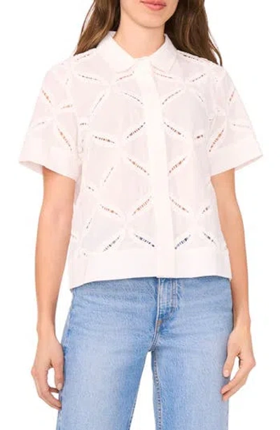 Halogen ® Ladder Stitch Accent Cotton Button-up Shirt In White