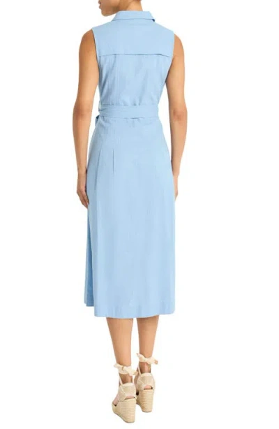 Maggy London Sleeveless Linen Blend Shirtdress In Blue