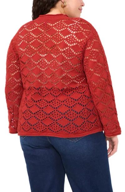 Vince Camuto Plus Size Pointelle Cotton Cardigan In Red
