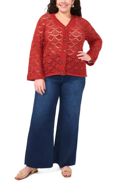 Vince Camuto Plus Size Pointelle Cotton Cardigan In Red