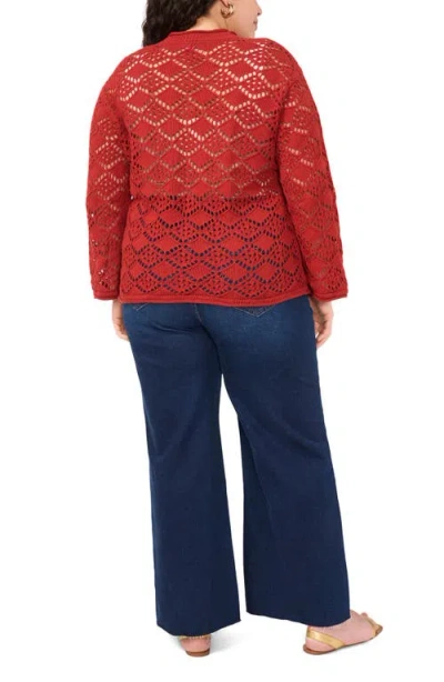 Vince Camuto Plus Size Pointelle Cotton Cardigan In Red