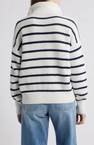 Faherty Mariner Stripe Quarter Zip Sweater In White