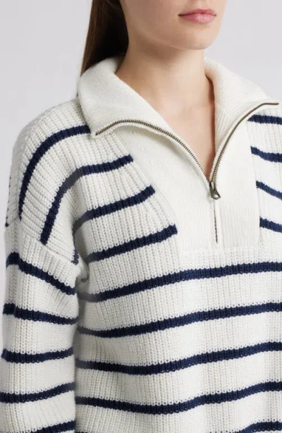 Faherty Mariner Stripe Quarter Zip Sweater In White