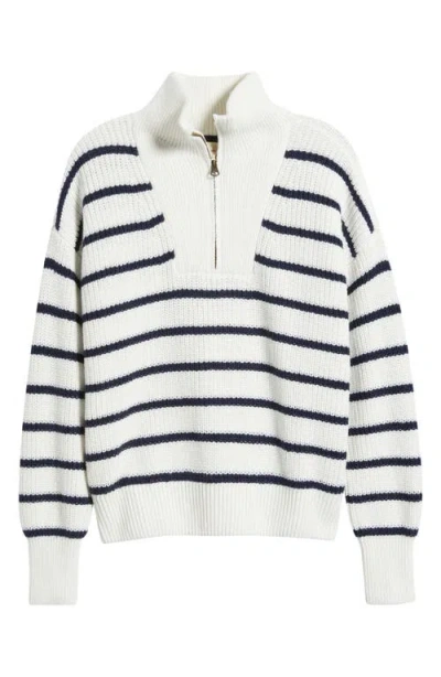 Faherty Mariner Stripe Quarter Zip Sweater In White