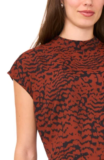 Halogen ® Animal Print Mock Neck Cap Sleeve Shell In Brown