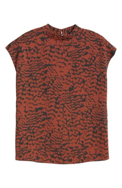 Halogen ® Animal Print Mock Neck Cap Sleeve Shell In Brown