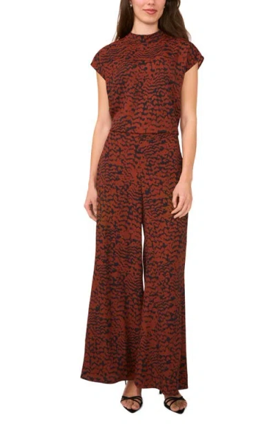 Halogen ® Animal Print Mock Neck Cap Sleeve Shell In Brown