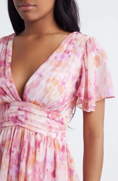 Lulus Eva Short Sleeve Tiered Chiffon Midi Dress In Pink