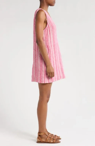 Faherty Azure Stripe Sleeveless Linen Blend Minidress In Pink