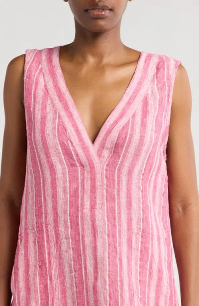 Faherty Azure Stripe Sleeveless Linen Blend Minidress In Pink