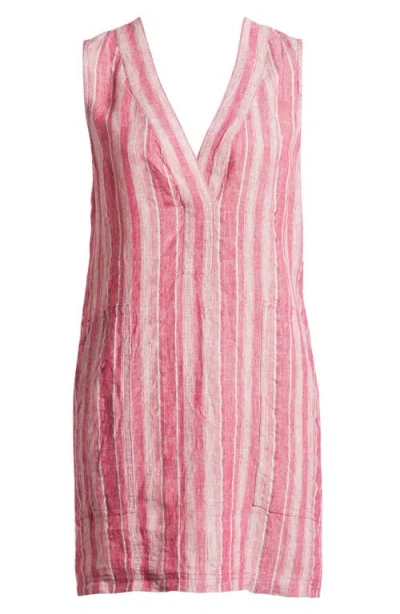 Faherty Azure Stripe Sleeveless Linen Blend Minidress In Pink