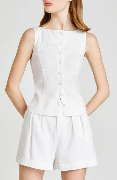 Wayf Vera Sleeveless Linen Blend Button-up Top In White