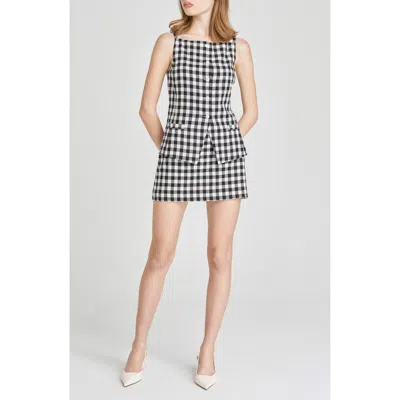 Wayf Gracie Gingham Linen Blend Button-up Vest In Black