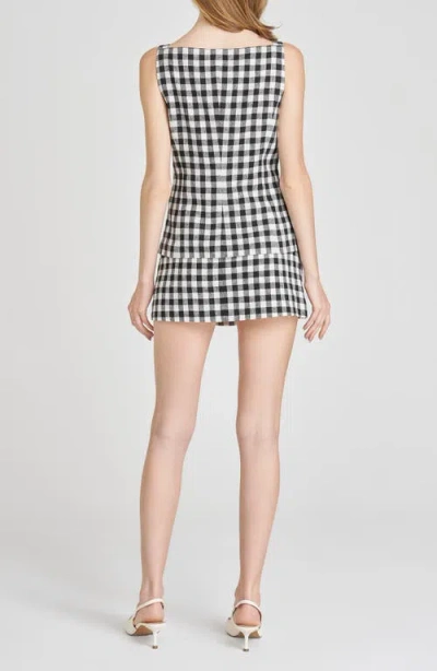 Wayf Gracie Gingham Linen Blend Button-up Vest In Black