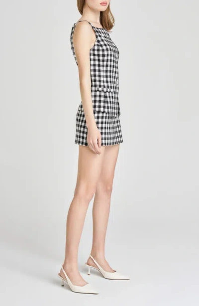 Wayf Gracie Gingham Linen Blend Button-up Vest In Black