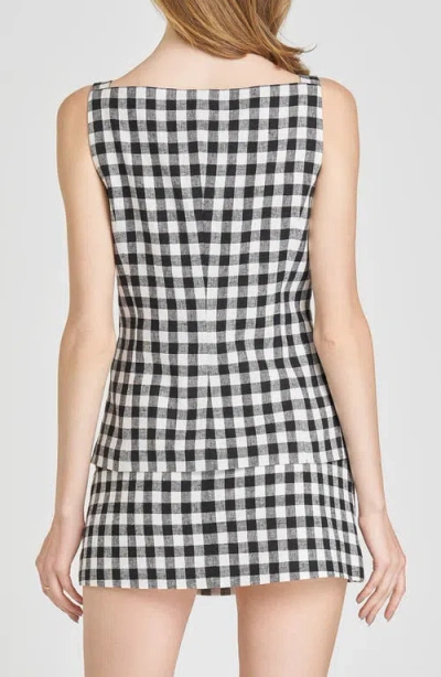 Wayf Gracie Gingham Linen Blend Button-up Vest In Black