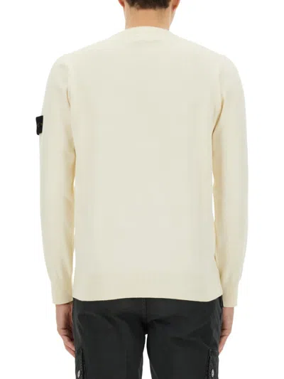 Stone Island Ivory Ribbed Knit Sweater With Crew Neckline In Brown