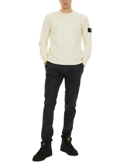 Stone Island Ivory Ribbed Knit Sweater With Crew Neckline In Brown