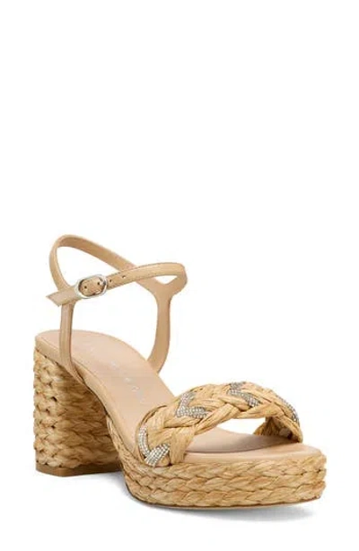 Stuart Weitzman Lana 80 Raffia Ankle Strap Platform Sandal In Neutral
