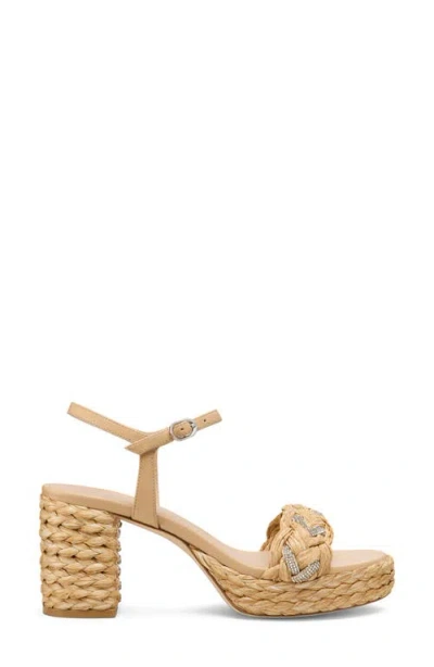 Stuart Weitzman Lana 80 Raffia Ankle Strap Platform Sandal In Neutral