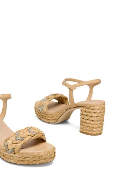 Stuart Weitzman Lana 80 Raffia Ankle Strap Platform Sandal In Neutral