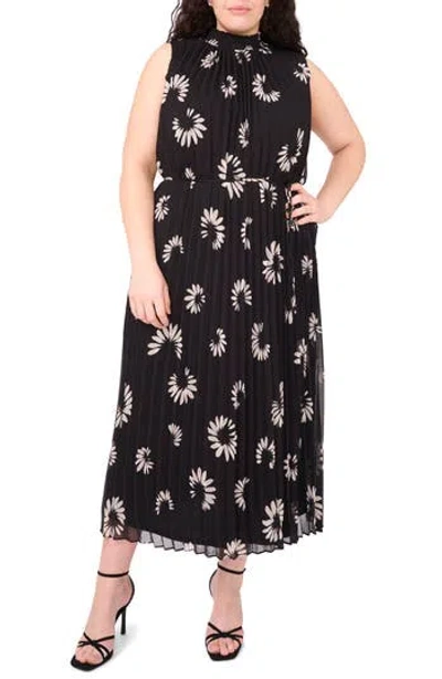Halogen ® Daisy Print Sleeveless Pleated Maxi Dress In Black