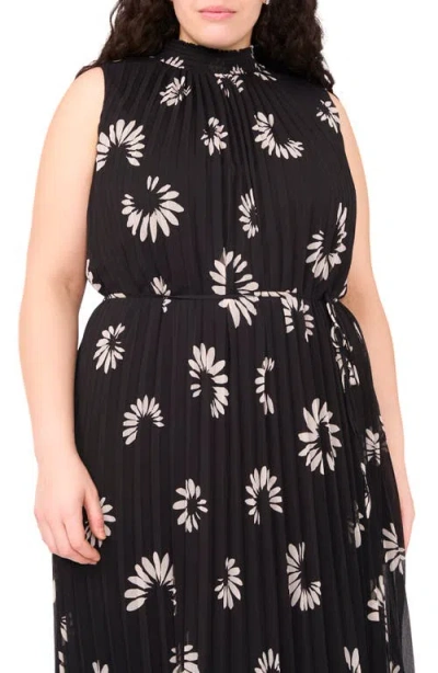 Halogen ® Daisy Print Sleeveless Pleated Maxi Dress In Black
