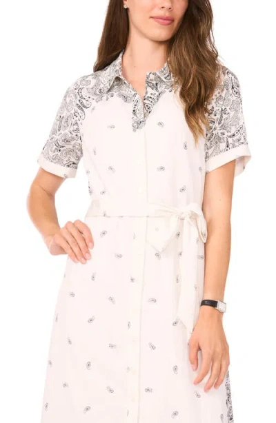 Halogen ® Bandana Print Short Sleeve Shirtdress In White