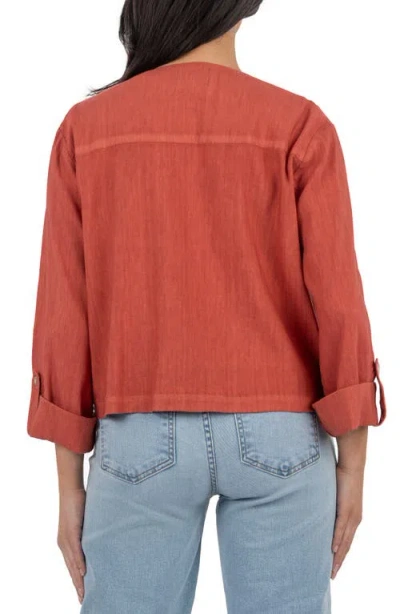 Kut From The Kloth Karie Open Front Linen Blend Jacket In Brown