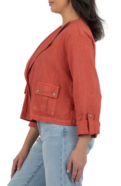 Kut From The Kloth Karie Open Front Linen Blend Jacket In Brown