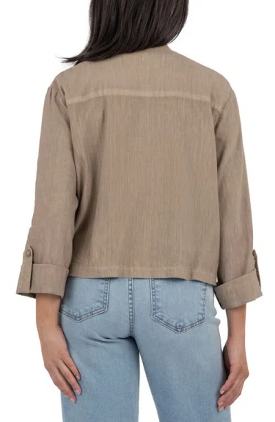 Kut From The Kloth Karie Open Front Linen Blend Jacket In Brown