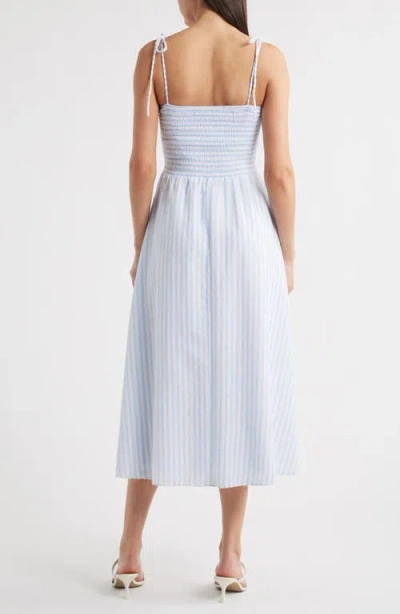 Julia Jordan Tie Shoulder Smocked Midi Dress In Blue