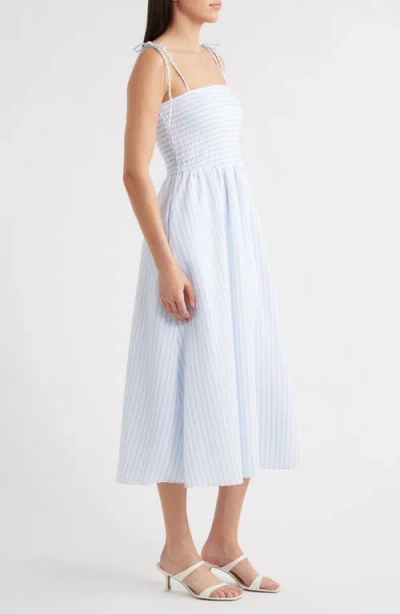 Julia Jordan Tie Shoulder Smocked Midi Dress In Blue