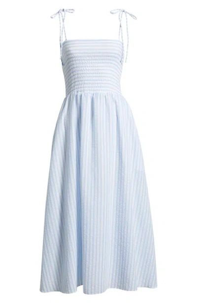 Julia Jordan Tie Shoulder Smocked Midi Dress In Blue
