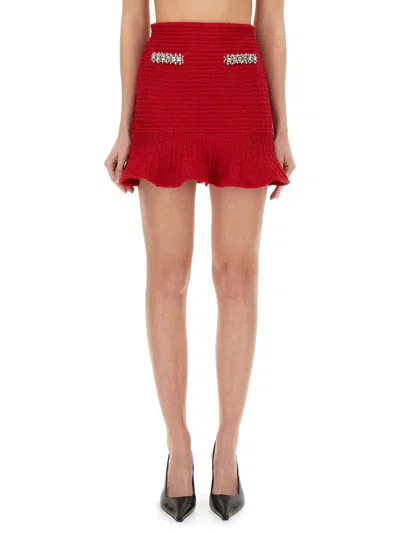 Self-portrait Womens Textured Two-buttoned-pockets Knitted Mini Skirt In Red