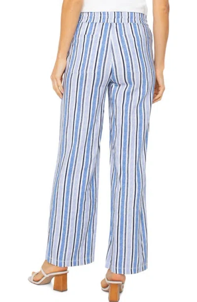 Liverpool Los Angeles Stripe Linen Blend Drawstring Wide Leg Pants In White Blue Milti Stripe