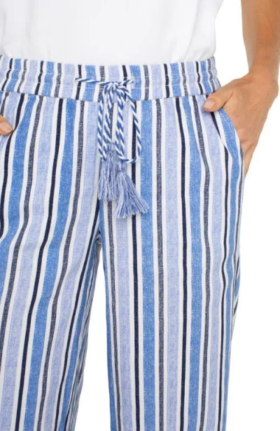 Liverpool Los Angeles Stripe Linen Blend Drawstring Wide Leg Pants In White Blue Milti Stripe