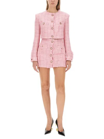 Gcds Short Frayed Edge Textured Jacket In Pink
