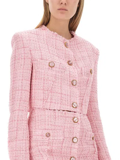 Gcds Short Frayed Edge Textured Jacket In Pink