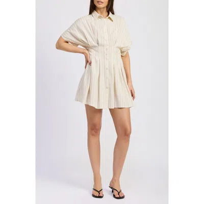 En Saison Cameron Pleated Mini Shirtdress In Neutral