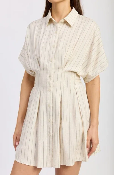 En Saison Cameron Pleated Mini Shirtdress In Neutral