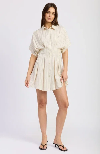 En Saison Cameron Pleated Mini Shirtdress In Neutral