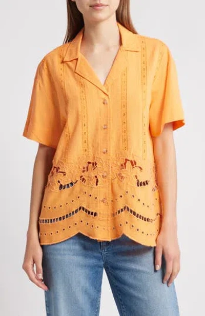 Damson Madder Martina Oversize Eyelet Button-up Shirt In Orange