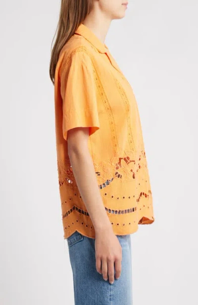 Damson Madder Martina Oversize Eyelet Button-up Shirt In Orange