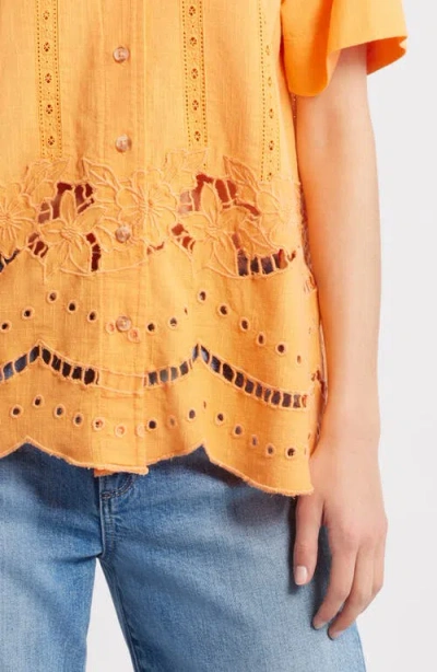 Damson Madder Martina Oversize Eyelet Button-up Shirt In Orange
